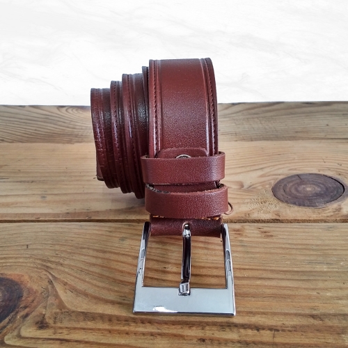 Kemer - Dikiş Motifli - 3.5 cm - Taba ( Açık Kahverengi )