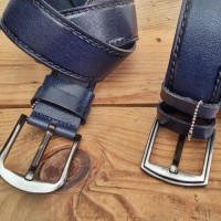 Hakiki Deri Kemer - Dikiş İzli - 4.5 cm - Lacivert